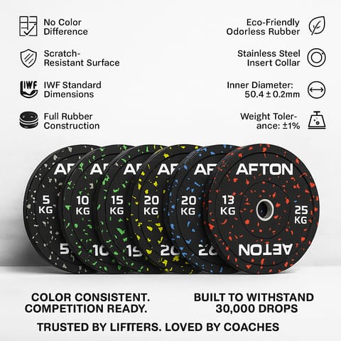 AFTON Fleck Rubber Bumper Plates – Color-Speckled, High-Durability Olympic Plates