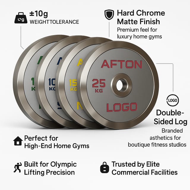 AFTON Steel Weight Plates – A3 Carbon Steel, Hard Chrome Finish, Olympic Standard